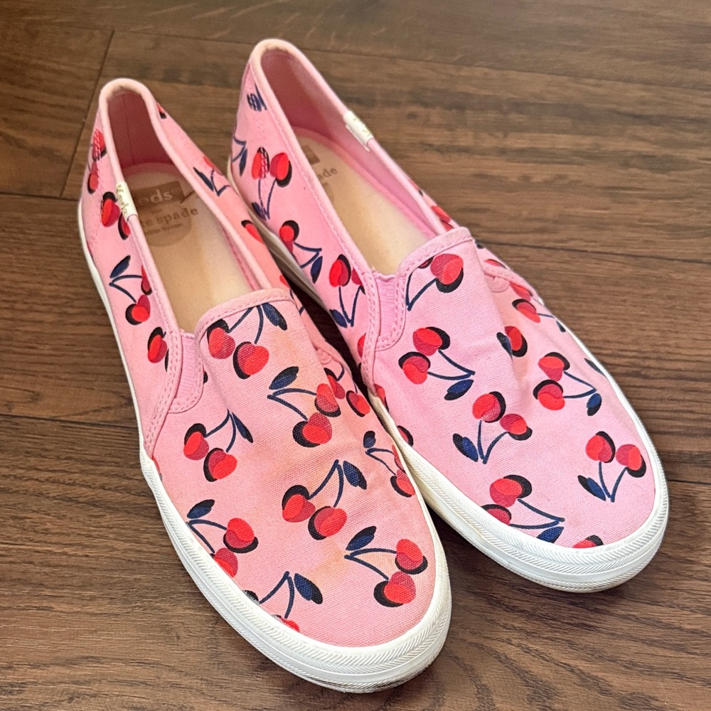Kate Spade Keds Pink Cherry Print Slip-On Shoes